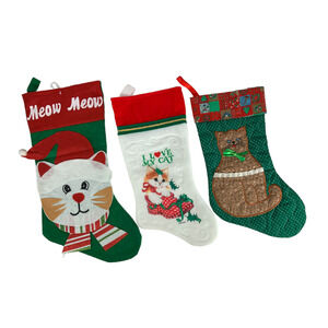 Christmas Stocking Cat Kitten Lot of 3 Holiday Home Decor Pet Gift Present Quilt